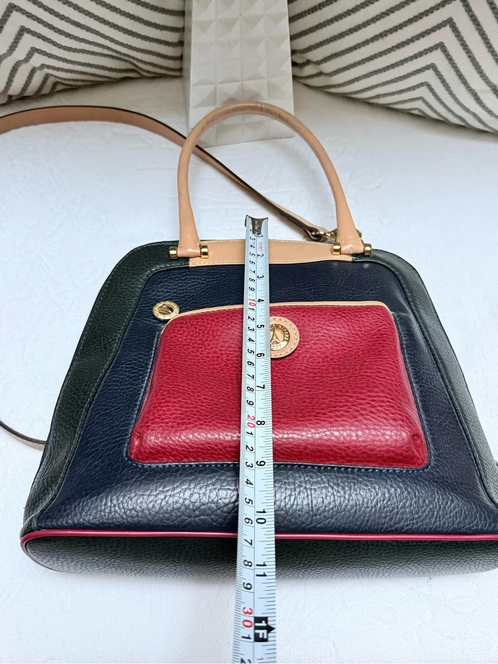La Tour Eiffel Vintage  Tri Color Pebbled Leather Satchel with Matching Wallet